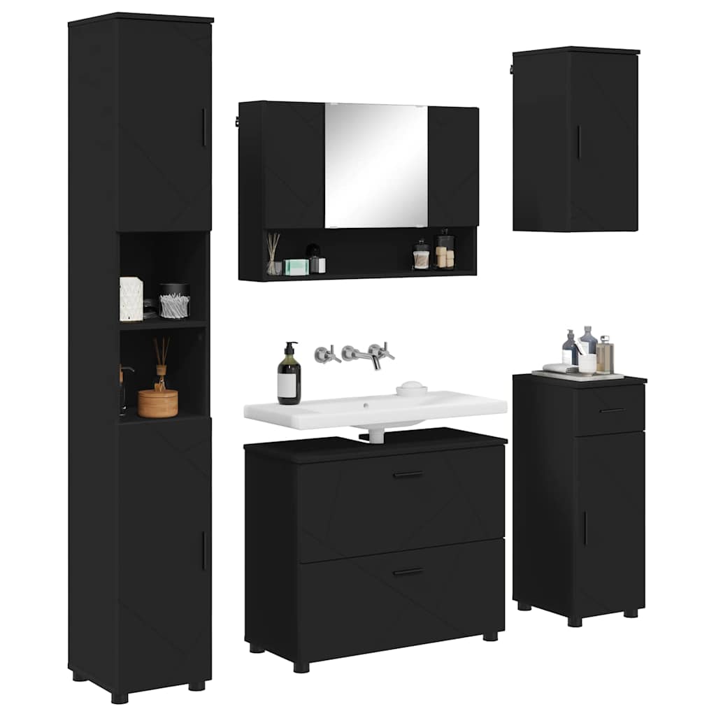 Set di mobili per il bagno 5 pz Nero 35 x 30 x 192 cm - homemem39