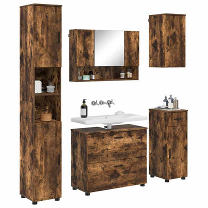 Set di mobili per il bagno 5 pz Rovere fumé 35 x 30 x 192 cm | homemem39
