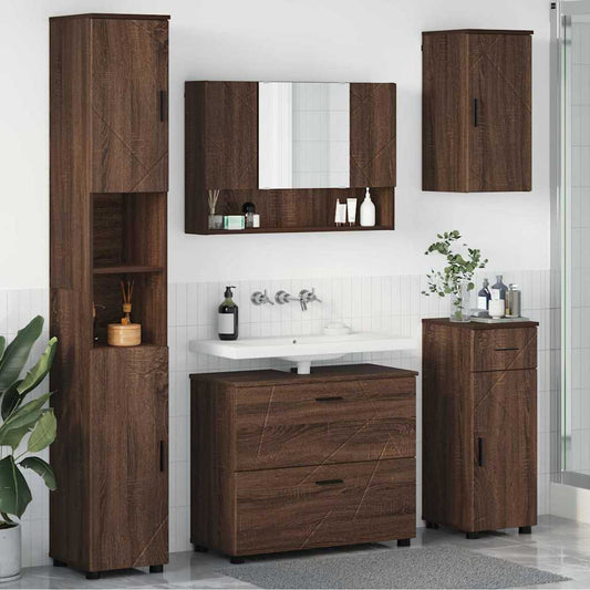 Set di mobili per il bagno con cassetto 5 pcs Rovere Marrone