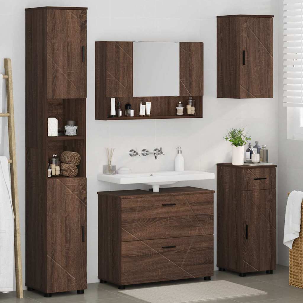 Set di mobili per il bagno con cassetto 5 pcs Rovere Marrone