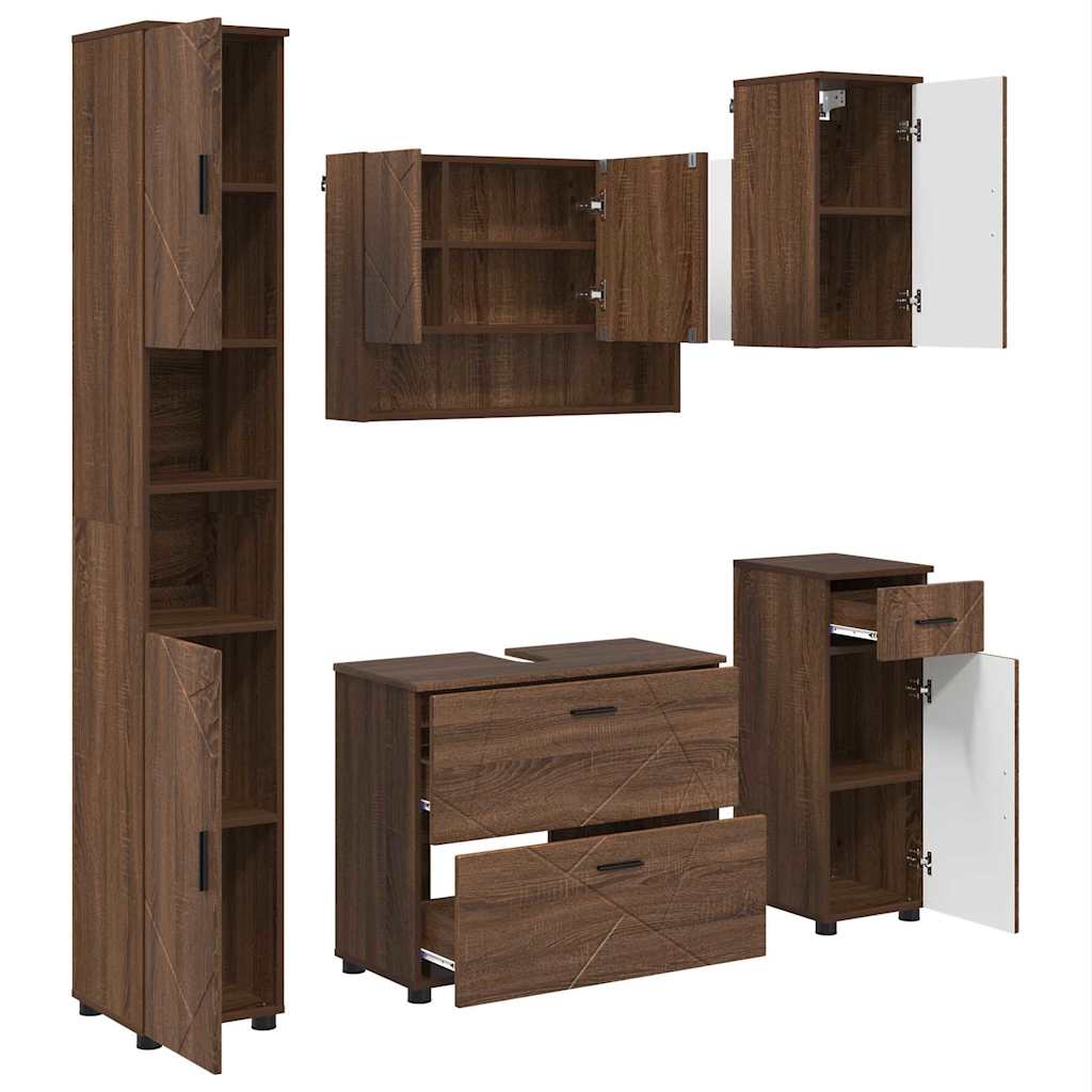 Set di mobili per il bagno con cassetto 5 pcs Rovere Marrone