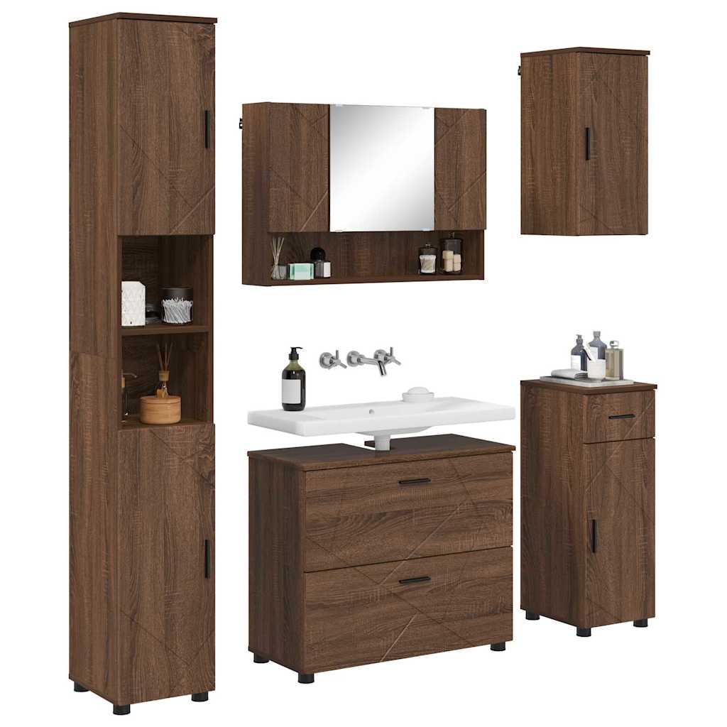 Set di mobili per il bagno con cassetto 5 pcs Rovere Marrone