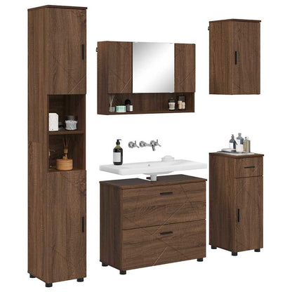 Set di mobili per il bagno con cassetto 5 pcs Rovere Marrone