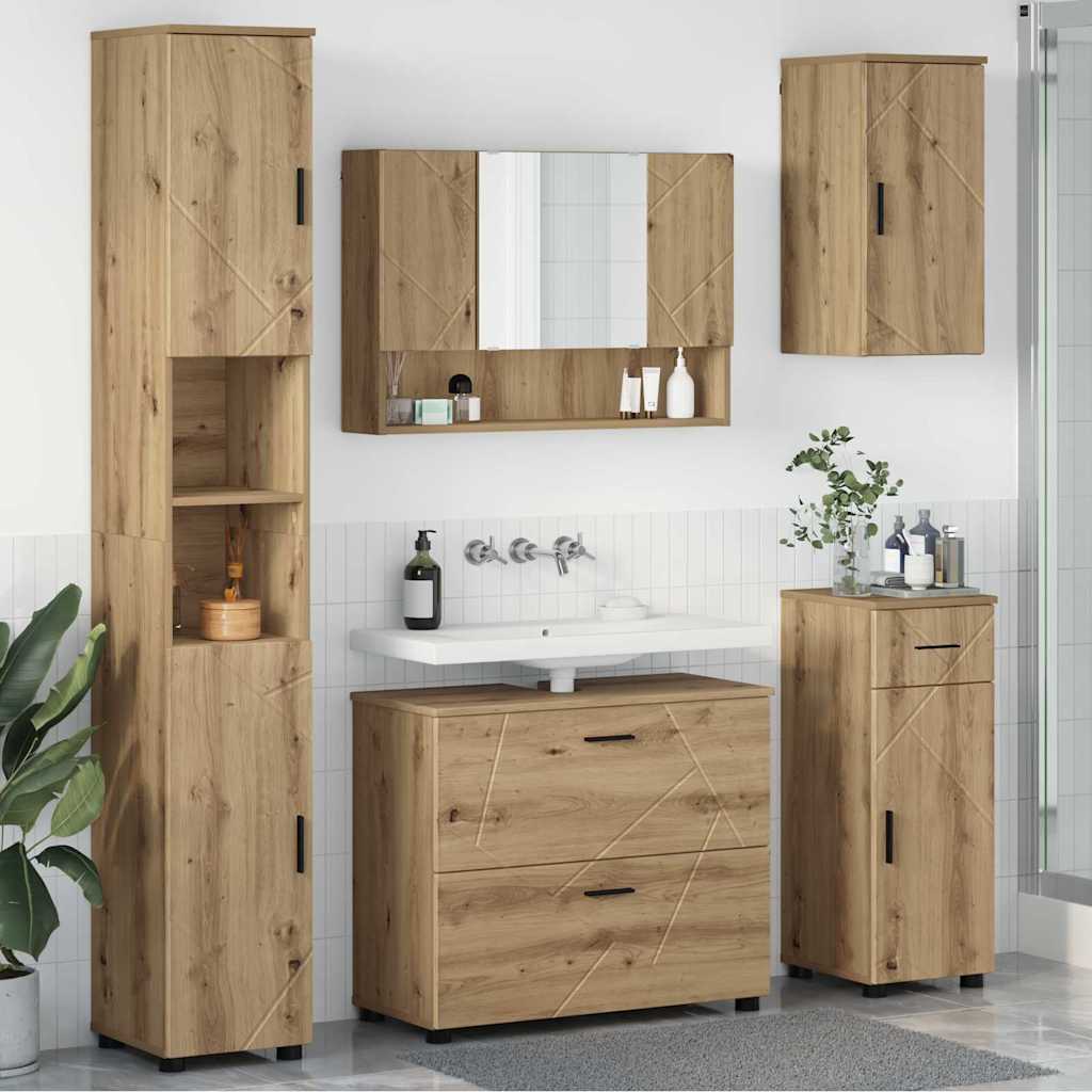 Set di mobili per il bagno 5 pz Rovere artigianale | homemem39
