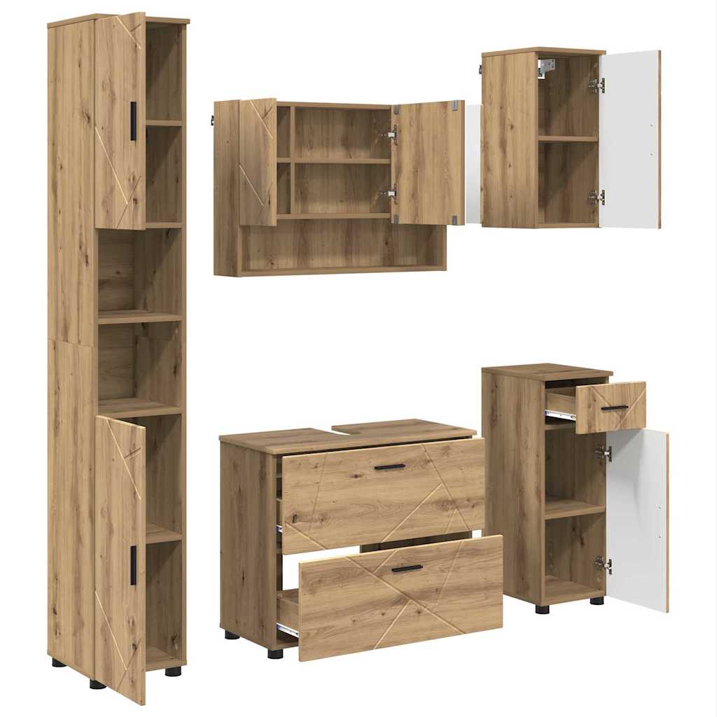 Set di mobili per il bagno 5 pz Rovere artigianale | homemem39