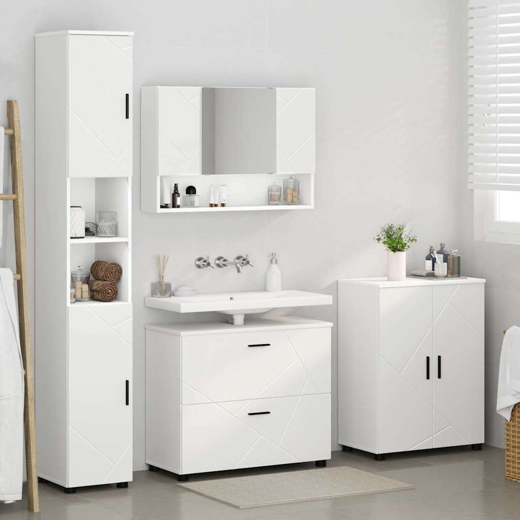 Set di mobili per il bagno con cassetto con porta 4 pcs Bianco | homemem39