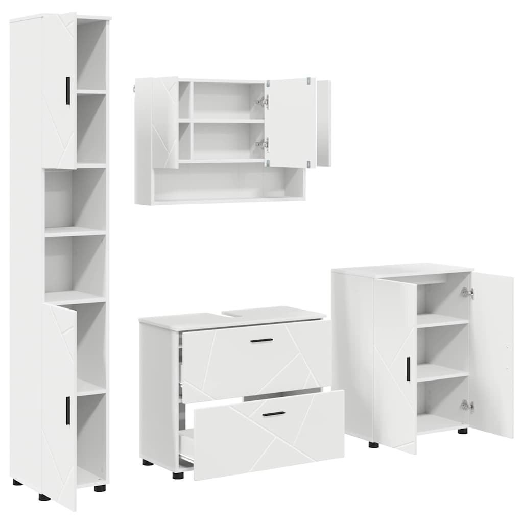 Set di mobili per il bagno con cassetto con porta 4 pcs Bianco | homemem39