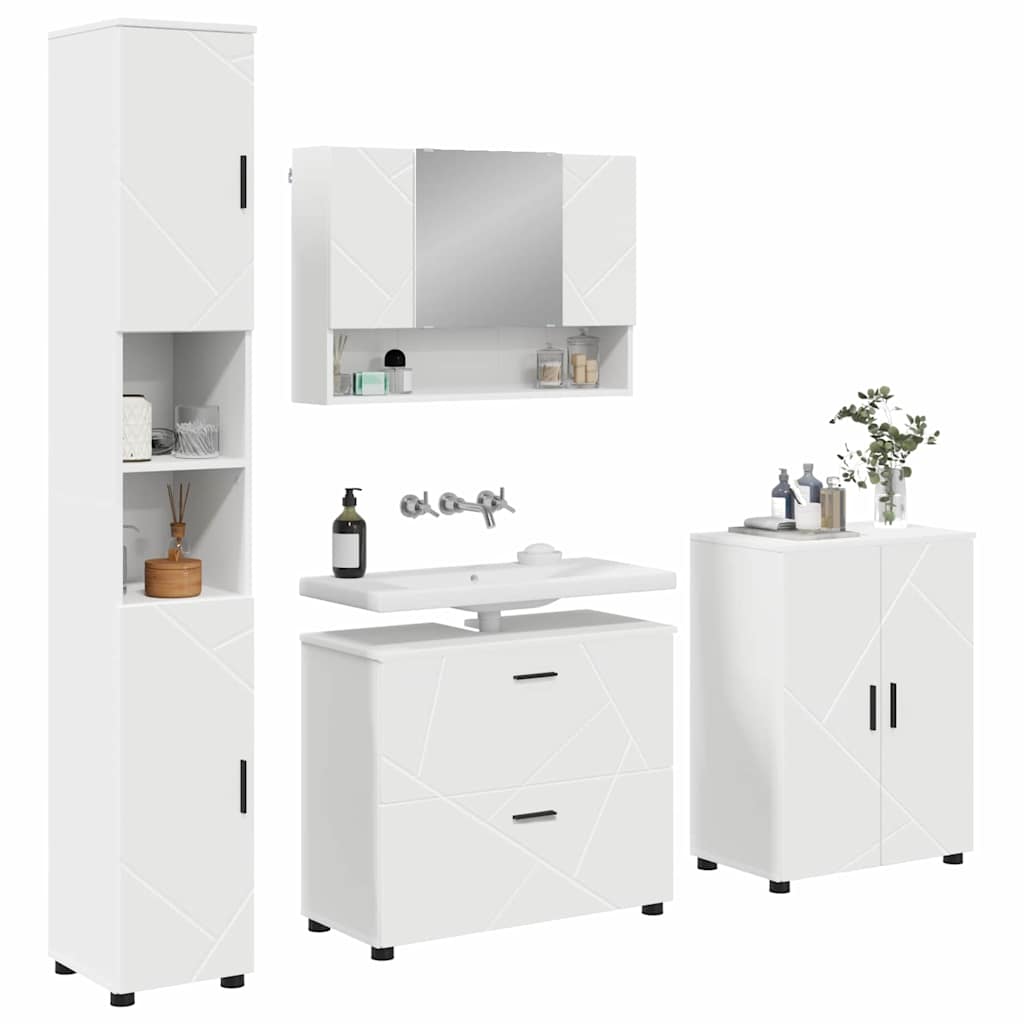 Set di mobili per il bagno con cassetto con porta 4 pcs Bianco | homemem39
