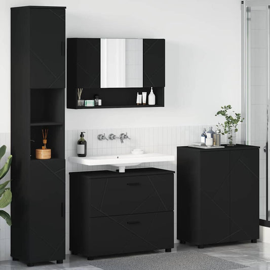Set di mobili per il bagno con cassetto con porta 4 pcs Nero | homemem39