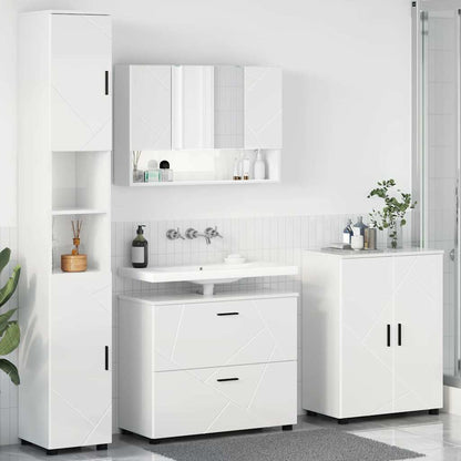 Set di mobili per il bagno con cassetto 4 pcs Bianco Lucido | homemem39
