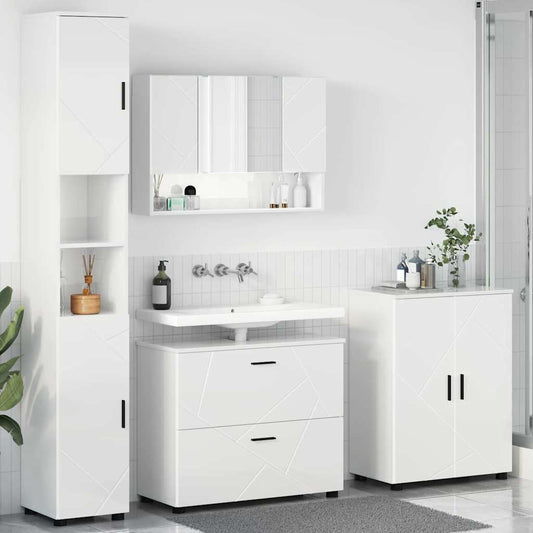 Set di mobili per il bagno con cassetto 4 pcs Bianco Lucido | homemem39