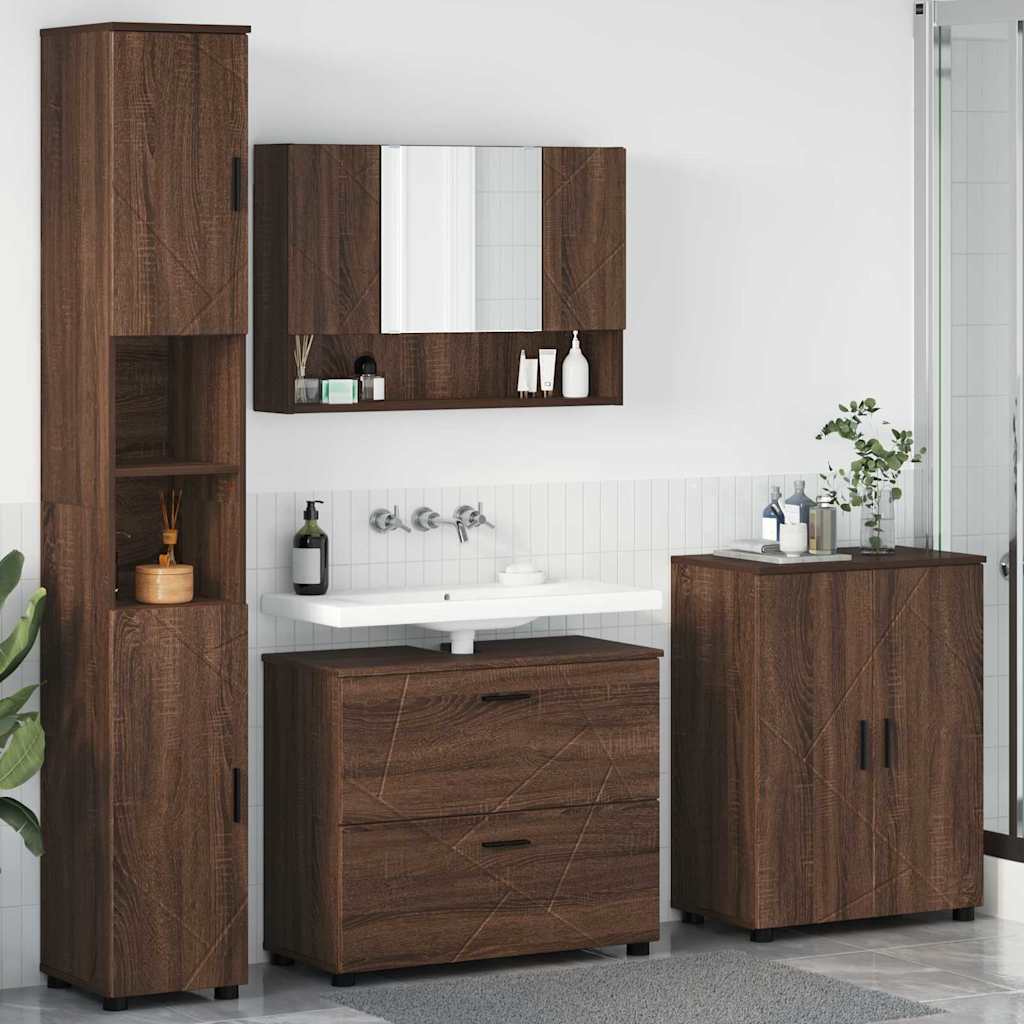 Set di mobili per il bagno con cassetto 4 pcs Rovere Marrone