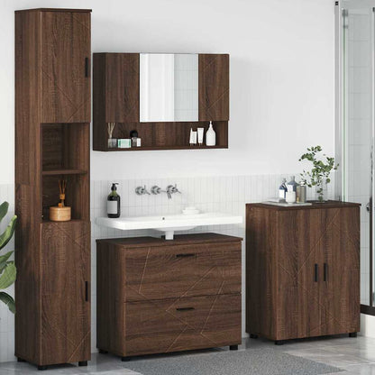 Set di mobili per il bagno con cassetto 4 pcs Rovere Marrone