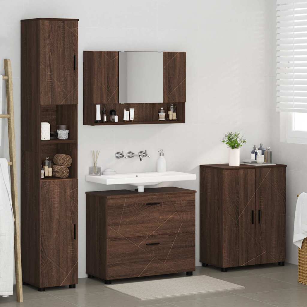 Set di mobili per il bagno con cassetto 4 pcs Rovere Marrone