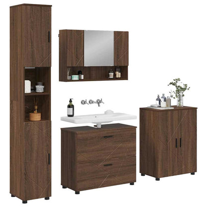 Set di mobili per il bagno con cassetto 4 pcs Rovere Marrone
