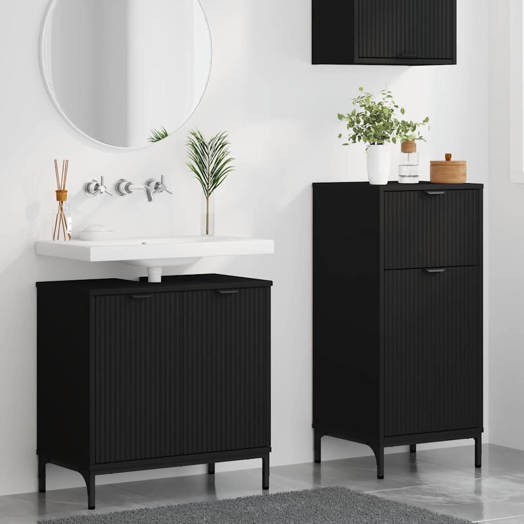 Set di mobili per il bagno con cassetto con porta 2 pcs Nero | homemem39