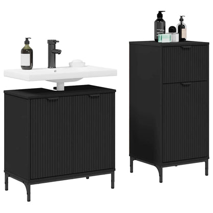 Set di mobili per il bagno con cassetto con porta 2 pcs Nero | homemem39