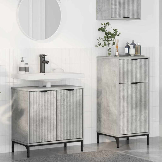 Set di mobili per il bagno con cassetto 2 pcs Grigio cemento | homemem39