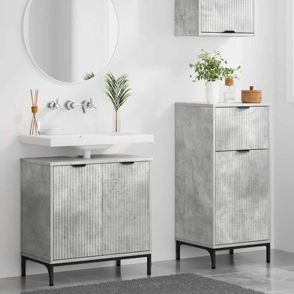 Set di mobili per il bagno con cassetto 2 pcs Grigio cemento | homemem39