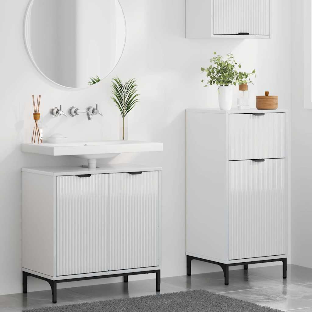 Set di mobili per il bagno con cassetto 2 pcs Bianco Lucido