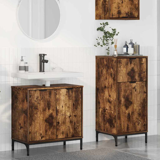 Set di mobili per il bagno con cassetto 2 pcs Rovere fumé