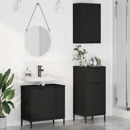 Set di mobili per il bagno con cassetto con porta 3 pcs Nero | homemem39