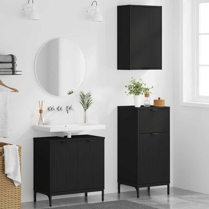 Set di mobili per il bagno con cassetto con porta 3 pcs Nero | homemem39