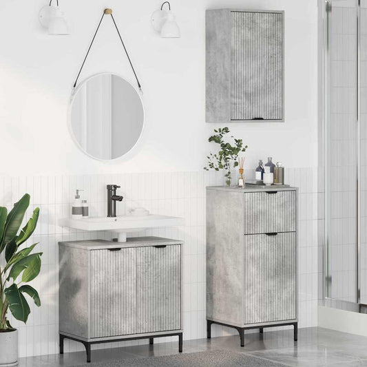 Set di mobili per il bagno con cassetto 3 pcs Grigio cemento | homemem39