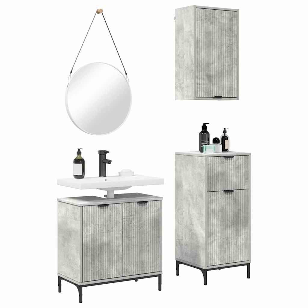 Set di mobili per il bagno con cassetto 3 pcs Grigio cemento | homemem39