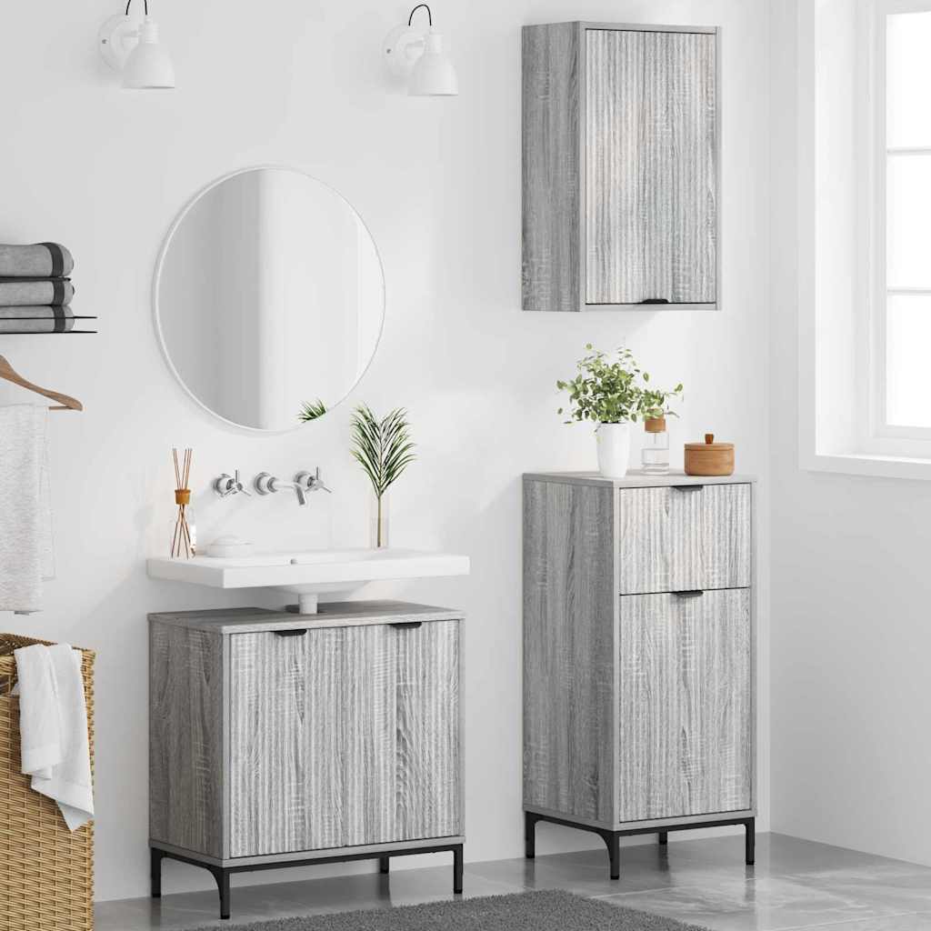 Set di mobili per il bagno con cassetto 3 pcs Grigio sonoma | homemem39