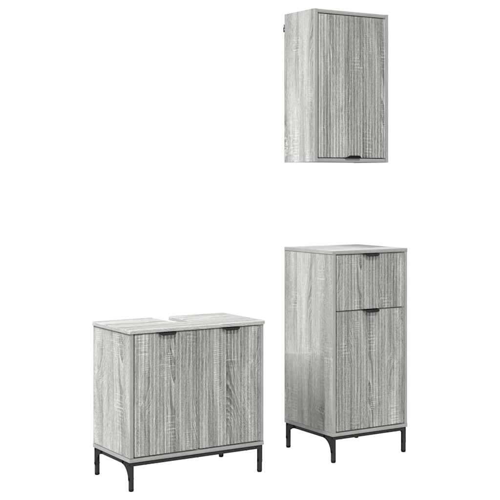 Set di mobili per il bagno con cassetto 3 pcs Grigio sonoma | homemem39