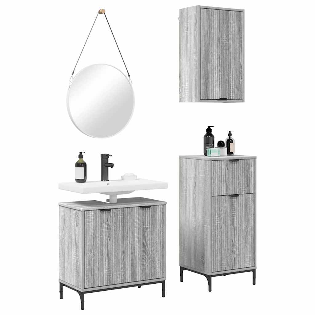 Set di mobili per il bagno con cassetto 3 pcs Grigio sonoma | homemem39