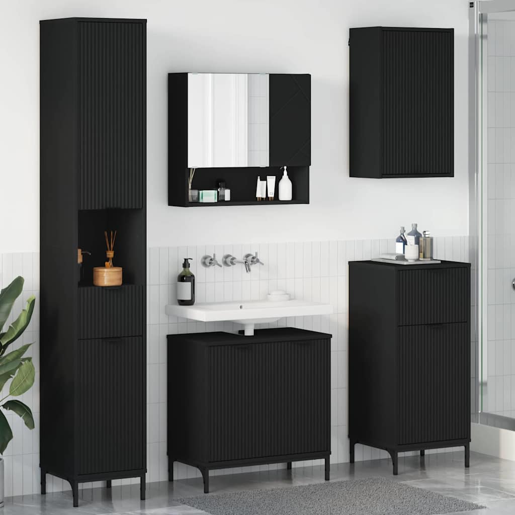 Set di mobili per il bagno Nero Legno ingegnerizzato, Metallo | homemem39