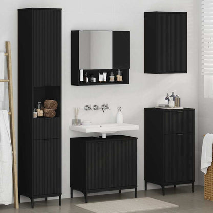 Set di mobili per il bagno Nero Legno ingegnerizzato, Metallo | homemem39