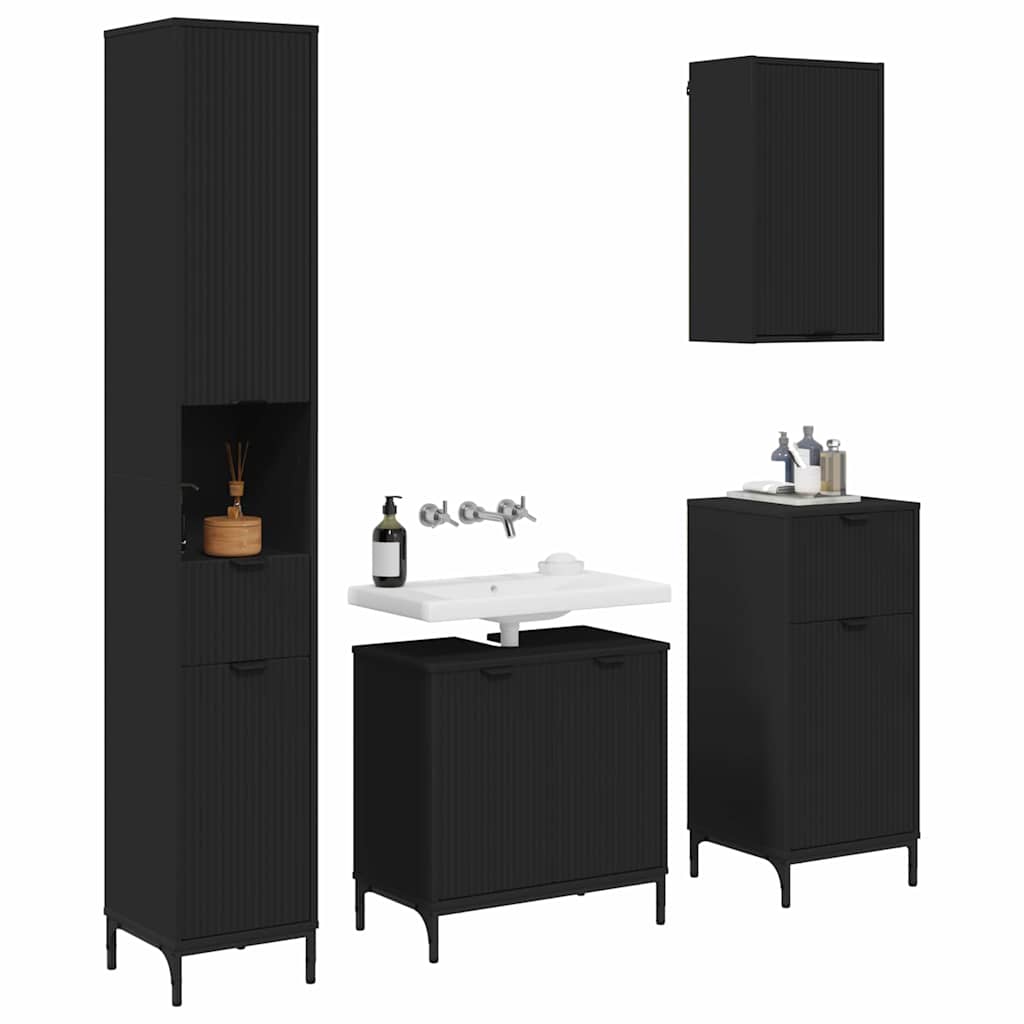 Set di mobili per il bagno Nero Legno ingegnerizzato, Metallo | homemem39