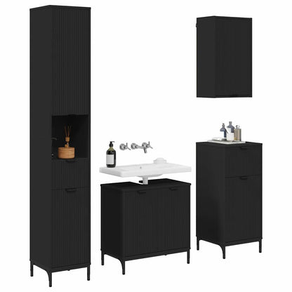 Set di mobili per il bagno Nero Legno ingegnerizzato, Metallo | homemem39