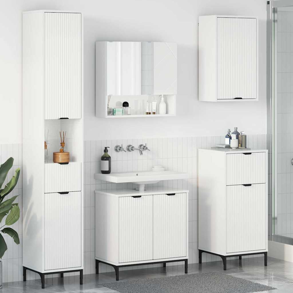 Set di mobili per il bagno con cassetto con porta Bianco Lucido | homemem39