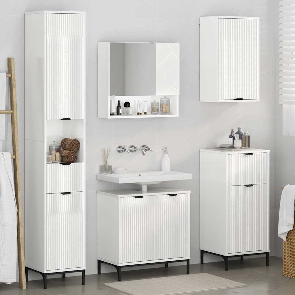 Set di mobili per il bagno con cassetto con porta Bianco Lucido | homemem39