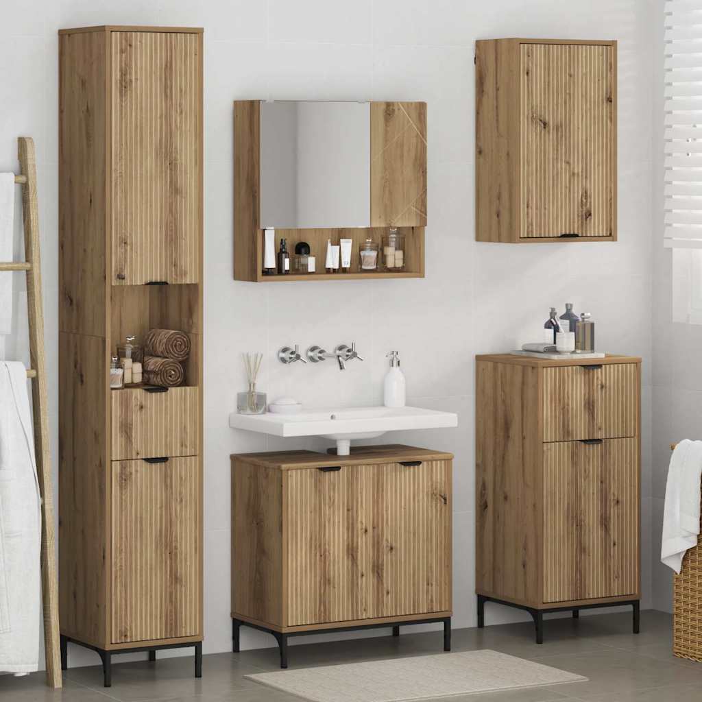 Set di mobili per il bagno con cassetto Rovere artigianale