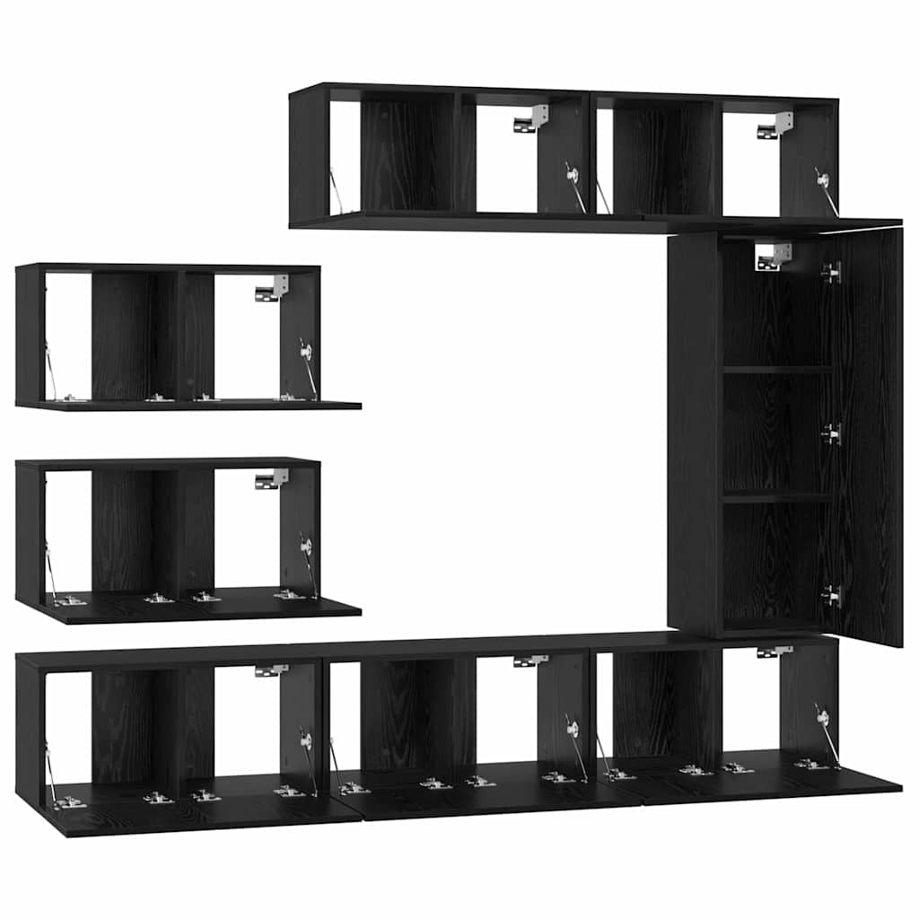 Set mobile TV 8 pcs Rovere nero 30.5 x 30 x 90 cm