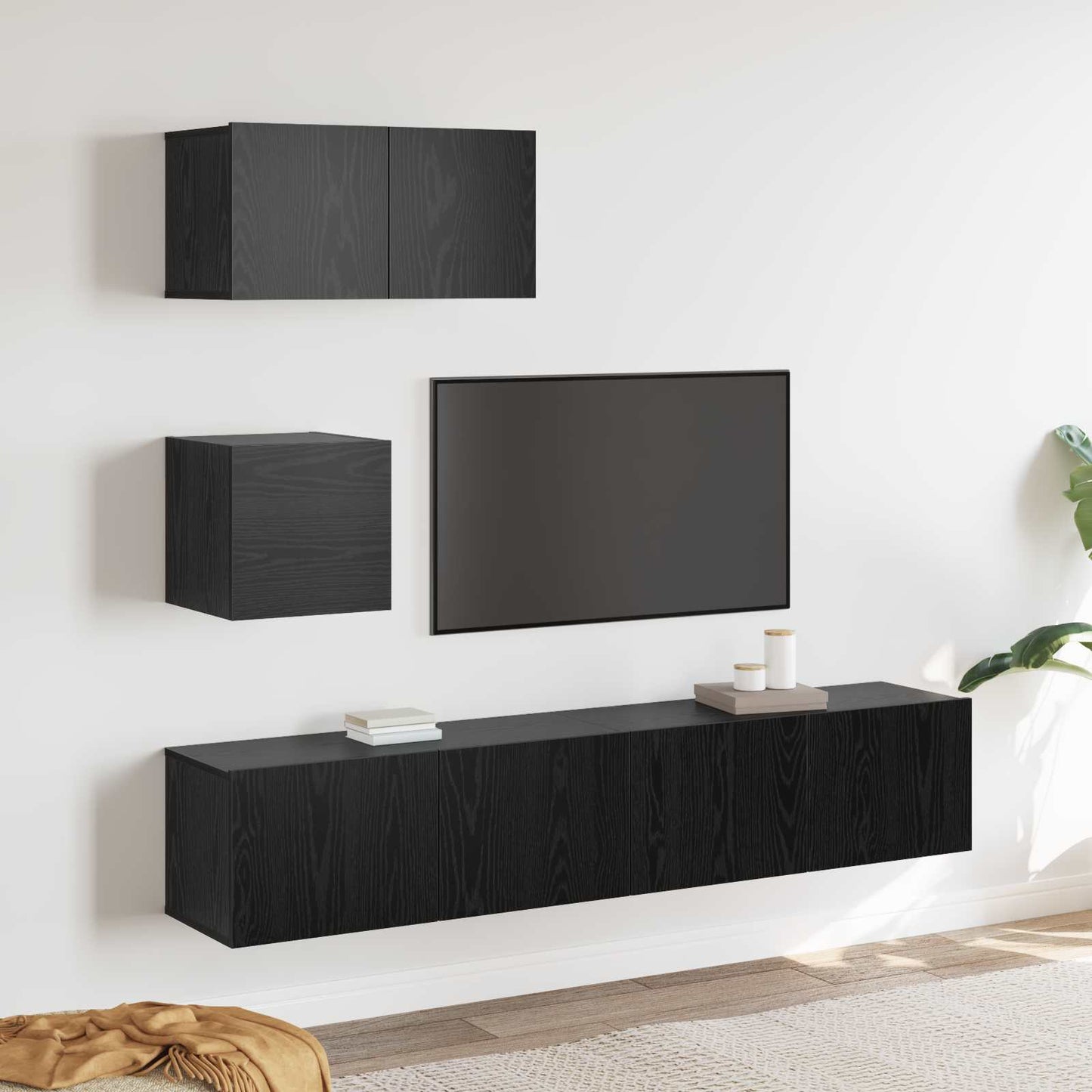 Mobile TV da Parete 4 pcs Rovere nero 80 x 30 x 30.5 cm