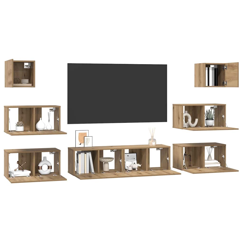 Set mobile TV 8 pz Rovere artigianale Legno ingegnerizzato