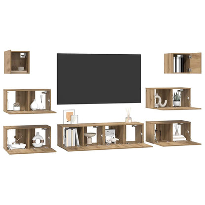 Set mobile TV 8 pz Rovere artigianale Legno ingegnerizzato