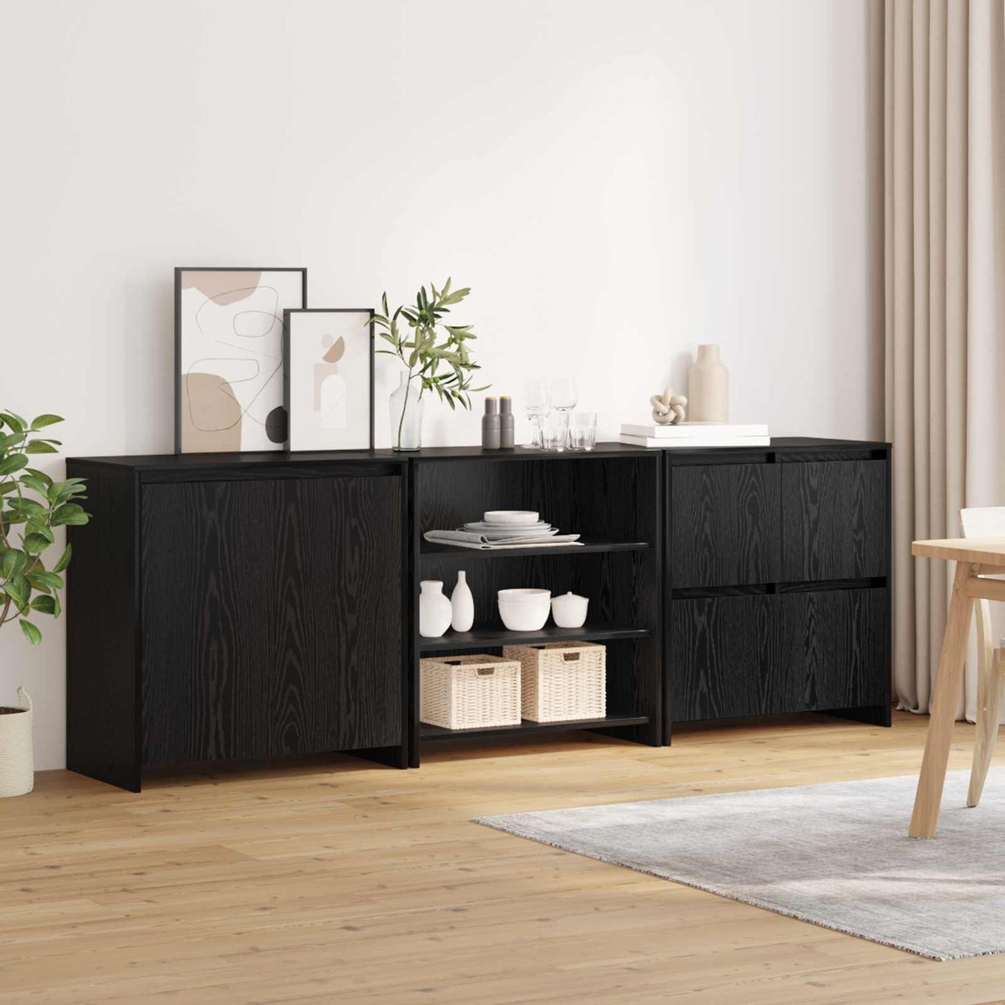 Credenza 3 pcs Rovere Nero 70 x 41 x 75 cm Legno multistrato