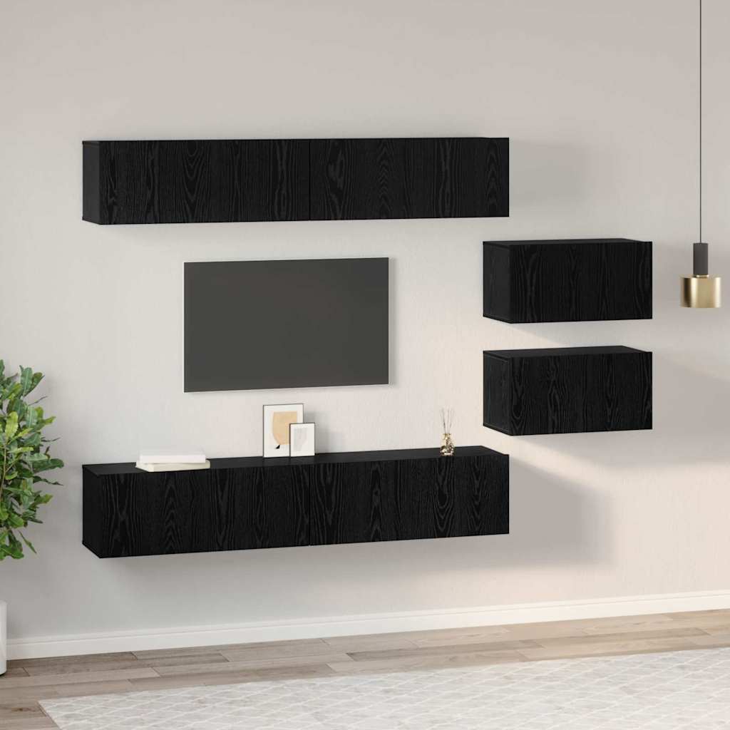 Set mobile TV 6 pcs Rovere Nero 80 x 30 x 30.5 cm Small