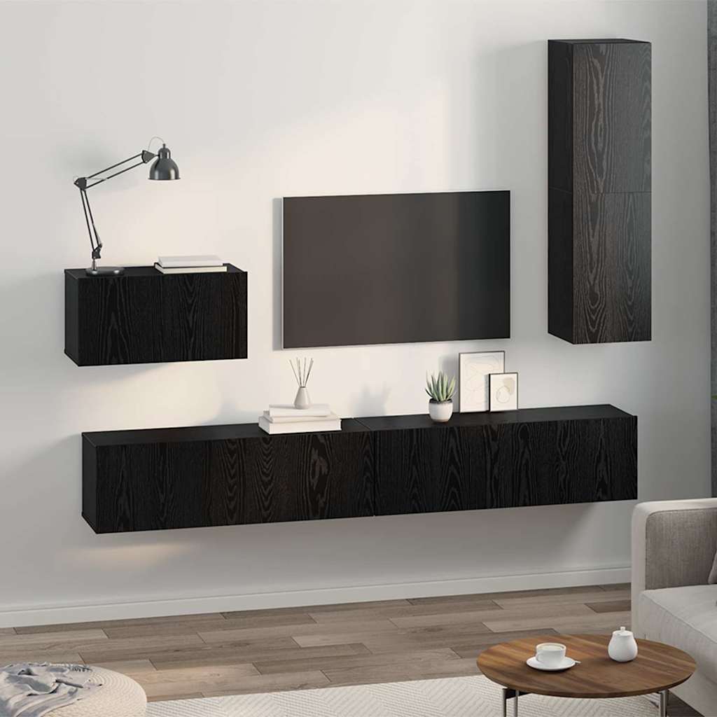 Mobile TV da Parete 4 pcs Rovere nero 200 x 30 x 30 cm