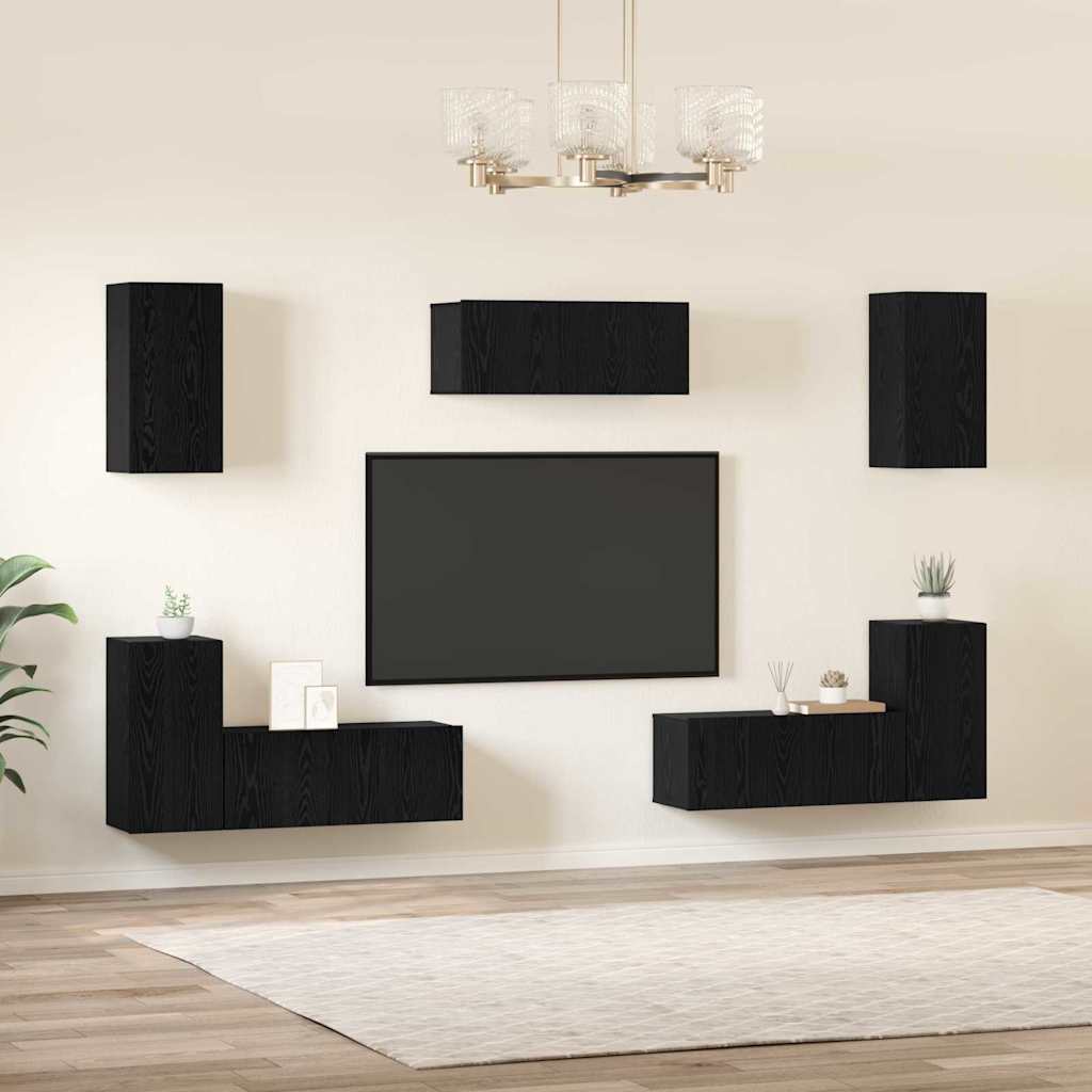 Set mobile TV 7 pcs Rovere nero 80 x 30 x 30 cm