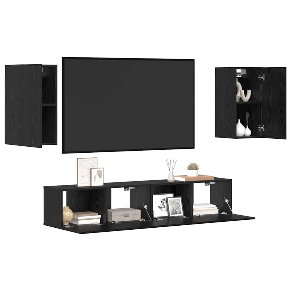 Set mobile TV 4 pcs Rovere nero 80 x 30 x 30 cm