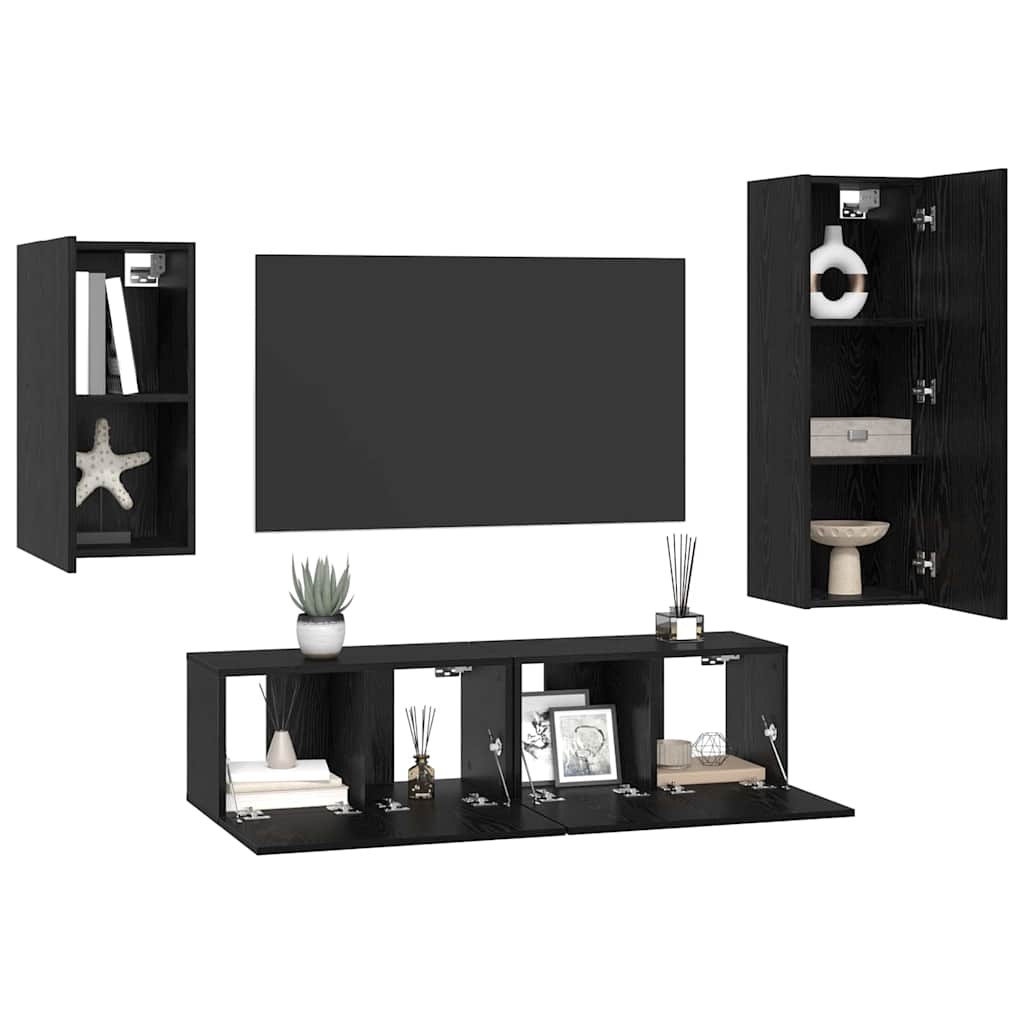 Set mobile TV 4 pcs Rovere nero 30.5 x 30 x 90 cm