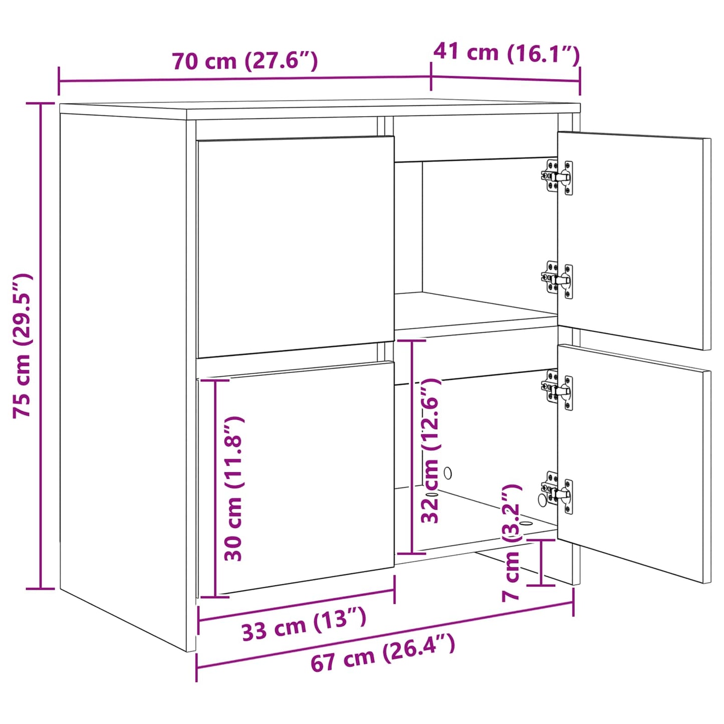 Credenza 2 pcs Legno vecchio 70 x 41 x 75 cm Legno multistrato | homemem39